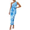 imagePRETTYGARDEN Womens One Shoulder Bodycon Dresses Summer 2026 Ruched Floral Beach Cocktail Wedding Guest DressBlue