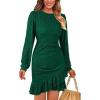 imagePRETTYGARDEN Womens Spring Fall Ruched Bodycon Mini Dress Long Puff Sleeve Ruffle Fitted Cocktail Party DressesGreen