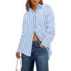 imagePRETTYGARDEN Womens Striped Button Down Shirt Spring 2025 Oversized Collared Long Sleeve Office Work Blouses Tops