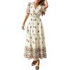 imagePRETTYGARDEN Womens Summer Boho Maxi Dress 2026 Trendy Short Sleeve V Neck Flowy Beach Floral Dresses with PocketsApricot