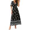 imagePRETTYGARDEN Womens Summer Boho Maxi Dress 2026 Trendy Short Sleeve V Neck Flowy Beach Floral Dresses with PocketsBlack White Flower