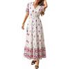 imagePRETTYGARDEN Womens Summer Boho Maxi Dress 2026 Trendy Short Sleeve V Neck Flowy Beach Floral Dresses with PocketsFloral White Rose Red