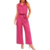 imagePRETTYGARDEN Womens Summer One Piece Outfits Casual Sleeveless Jumpsuits Wide Leg Pants Rompers Rose RedMedium
