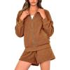 imagePRETTYGARDEN Womens Two Piece Tracksuit Outfits 2024 Fall Zip Up Fleece Jacket And Shorts Matching Lounge Sets BrownMedium