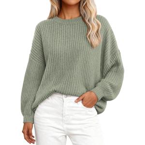 imagePRETTYGARDEN Fall Sweaters for Women 2026 Fashion Long Sleeve Casual Ribbed Knit Winter Clothes Pullover Jumper TopsBean Green