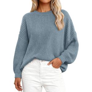 imagePRETTYGARDEN Fall Sweaters for Women 2026 Fashion Long Sleeve Casual Ribbed Knit Winter Clothes Pullover Jumper TopsBlue