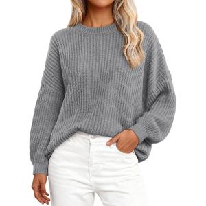 imagePRETTYGARDEN Fall Sweaters for Women 2026 Fashion Long Sleeve Casual Ribbed Knit Winter Clothes Pullover Jumper TopsGrey