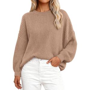 imagePRETTYGARDEN Fall Sweaters for Women 2026 Fashion Long Sleeve Casual Ribbed Knit Winter Clothes Pullover Jumper TopsKhaki