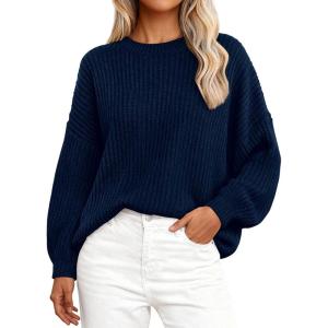 imagePRETTYGARDEN Fall Sweaters for Women 2026 Fashion Long Sleeve Casual Ribbed Knit Winter Clothes Pullover Jumper TopsNavy