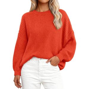 imagePRETTYGARDEN Fall Sweaters for Women 2026 Fashion Long Sleeve Casual Ribbed Knit Winter Clothes Pullover Jumper TopsOrange