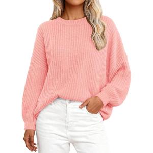 imagePRETTYGARDEN Fall Sweaters for Women 2026 Fashion Long Sleeve Casual Ribbed Knit Winter Clothes Pullover Jumper TopsPink