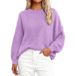 imagePRETTYGARDEN Fall Sweaters for Women 2026 Fashion Long Sleeve Casual Ribbed Knit Winter Clothes Pullover Jumper TopsPurple