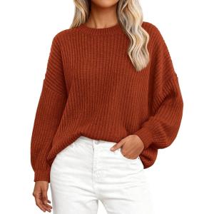 imagePRETTYGARDEN Fall Sweaters for Women 2026 Fashion Long Sleeve Casual Ribbed Knit Winter Clothes Pullover Jumper TopsRust Red