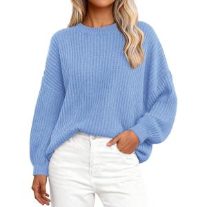 imagePRETTYGARDEN Fall Sweaters for Women 2026 Fashion Long Sleeve Casual Ribbed Knit Winter Clothes Pullover Jumper TopsSky Blue