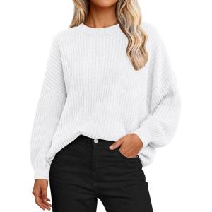 imagePRETTYGARDEN Fall Sweaters for Women 2026 Fashion Long Sleeve Casual Ribbed Knit Winter Clothes Pullover Jumper TopsWhite