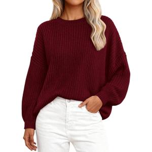 imagePRETTYGARDEN Fall Sweaters for Women 2026 Fashion Long Sleeve Casual Ribbed Knit Winter Clothes Pullover Jumper TopsWine Red