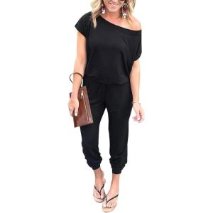 imagePRETTYGARDEN Jumpsuits for Women 2026 Summer Dressy Off Shoulder Romper Spring Vacation Travel Lounge Outfits ClothesBlack