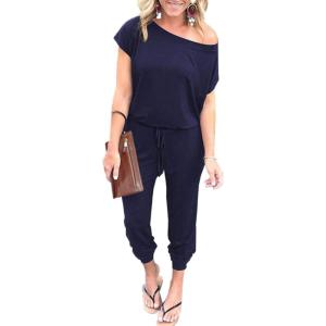 imagePRETTYGARDEN Jumpsuits for Women 2026 Summer Dressy Off Shoulder Romper Spring Vacation Travel Lounge Outfits ClothesNavy