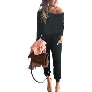 imagePRETTYGARDEN Jumpsuits for Women Casual 2026 Fall Long Sleeve Off Shoulder Rompers One Piece Travel Outfits Fashion ClothingAblack