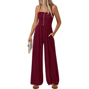 imagePRETTYGARDEN Jumpsuits for Women Dressy 2026 Summer Sleeveless Casual Wide Leg Rompers Spring Cruise Vacation OutfitsBurgundy