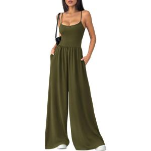imagePRETTYGARDEN Jumpsuits for Women Summer 2026 Sleeveless Wide Leg Date Night Rompers Beach Vacation Cruise One Piece OutfitsArmy Green
