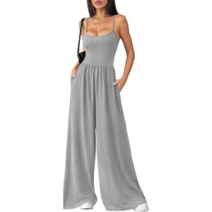 imagePRETTYGARDEN Jumpsuits for Women Summer 2026 Sleeveless Wide Leg Date Night Rompers Beach Vacation Cruise One Piece OutfitsGrey