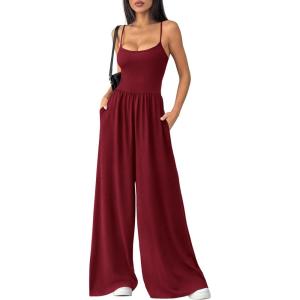 imagePRETTYGARDEN Jumpsuits for Women Summer 2026 Sleeveless Wide Leg Date Night Rompers Beach Vacation Cruise One Piece OutfitsWine Red