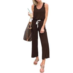 imagePRETTYGARDEN One Piece Jumpsuits for Women 2026 Summer Casual Drawstring Sleeveless Tank Romper Beach Vacation OutfitsZcoffee