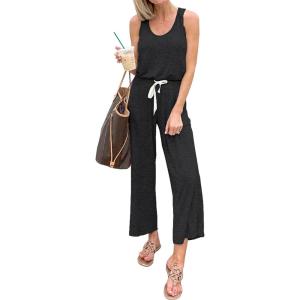imagePRETTYGARDEN One Piece Jumpsuits for Women 2026 Summer Casual Drawstring Sleeveless Tank Romper Beach Vacation OutfitsZdark Grey