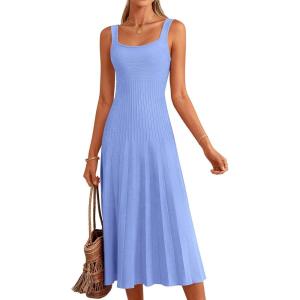 imagePRETTYGARDEN Spring Dresses for Women 2026 Summer Casual Sleeveless Square Neck A Line Knit Pleated Midi Cocktail Party DressLight Blue