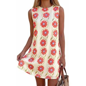 imagePRETTYGARDEN Sundresses for Women 2026 Summer Elegant Floral A Line Short Party Dress Beach Vacation ClothesApricot Red Floral