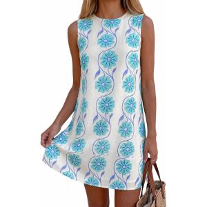 imagePRETTYGARDEN Sundresses for Women 2026 Summer Elegant Floral A Line Short Party Dress Beach Vacation ClothesWhite Cyan Floral