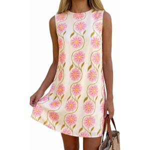 imagePRETTYGARDEN Sundresses for Women 2026 Summer Elegant Floral A Line Short Party Dress Beach Vacation ClothesWhite Pink Floral
