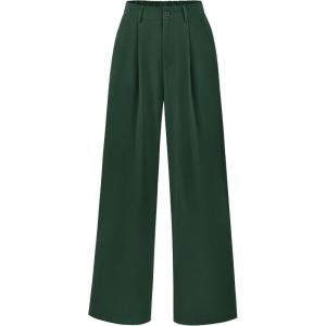 imagePRETTYGARDEN Wide Leg Pants for Women Trendy 2026 Fall High Waisted Business Casual Outfits Work Pant TrousersDark Green