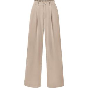 imagePRETTYGARDEN Wide Leg Pants for Women Trendy 2026 Fall High Waisted Business Casual Outfits Work Pant TrousersLight Khaki