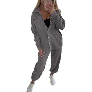 imagePRETTYGARDEN Womens 2 Piece Outfits Casual Corduroy Long Sleeve Button Down Jacket and Pants Tracksuit with Pockets