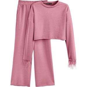 imagePRETTYGARDEN Womens 2024 Fall 2 Piece Tracksuit Outfits Casual Long Sleeve Pullover Tops And Palazzo Pants Sets
