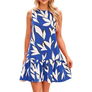 imagePRETTYGARDEN Womens 2025 Summer Boho Floral Mini Dress Sleeveless Backless Short Wedding Guest Beach Vacation SundressesFloral Blue Beige