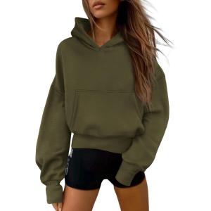 imagePRETTYGARDEN Womens 2026 Fall Hooded Sweatshirts Long Sleeve Half Zip Cropped Hoodies Pullover Winter Fashion ClothesStyle 2army Green