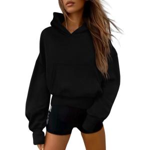imagePRETTYGARDEN Womens 2026 Fall Hooded Sweatshirts Long Sleeve Half Zip Cropped Hoodies Pullover Winter Fashion ClothesStyle 2black