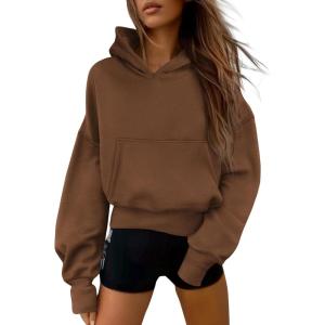 imagePRETTYGARDEN Womens 2026 Fall Hooded Sweatshirts Long Sleeve Half Zip Cropped Hoodies Pullover Winter Fashion ClothesStyle 2brown