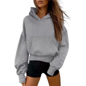 imagePRETTYGARDEN Womens 2026 Fall Hooded Sweatshirts Long Sleeve Half Zip Cropped Hoodies Pullover Winter Fashion ClothesStyle 2grey