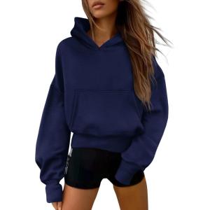 imagePRETTYGARDEN Womens 2026 Fall Hooded Sweatshirts Long Sleeve Half Zip Cropped Hoodies Pullover Winter Fashion ClothesStyle 2navy Blue