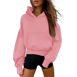 imagePRETTYGARDEN Womens 2026 Fall Hooded Sweatshirts Long Sleeve Half Zip Cropped Hoodies Pullover Winter Fashion ClothesStyle 2pink