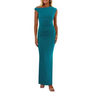 imagePRETTYGARDEN Womens 2026 Summer Formal Maxi Dresses Sleeveless One Shoulder Bodycon Ruched Mesh Wedding Guest Cocktail DressLake Blue