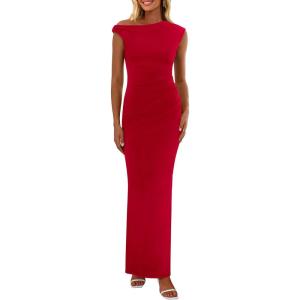 imagePRETTYGARDEN Womens 2026 Summer Formal Maxi Dresses Sleeveless One Shoulder Bodycon Ruched Mesh Wedding Guest Cocktail DressRed