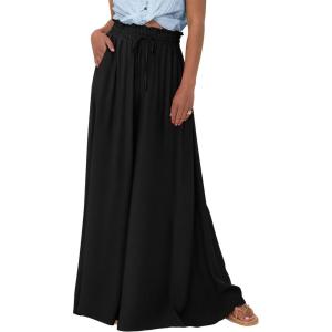 imagePRETTYGARDEN Womens 2026 Summer Wide Leg Palazzo Pants High Waisted Flowy Pockets Spring Casual Lounge Boho Beach TrousersBlack