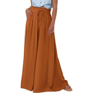 imagePRETTYGARDEN Womens 2026 Summer Wide Leg Palazzo Pants High Waisted Flowy Pockets Spring Casual Lounge Boho Beach TrousersBrown