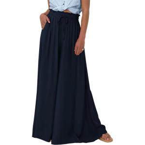 imagePRETTYGARDEN Womens 2026 Summer Wide Leg Palazzo Pants High Waisted Flowy Pockets Spring Casual Lounge Boho Beach TrousersNavy