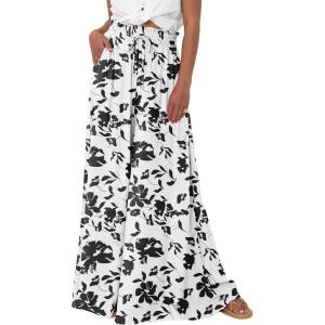imagePRETTYGARDEN Womens 2026 Summer Wide Leg Palazzo Pants High Waisted Flowy Pockets Spring Casual Lounge Boho Beach TrousersPrint Black